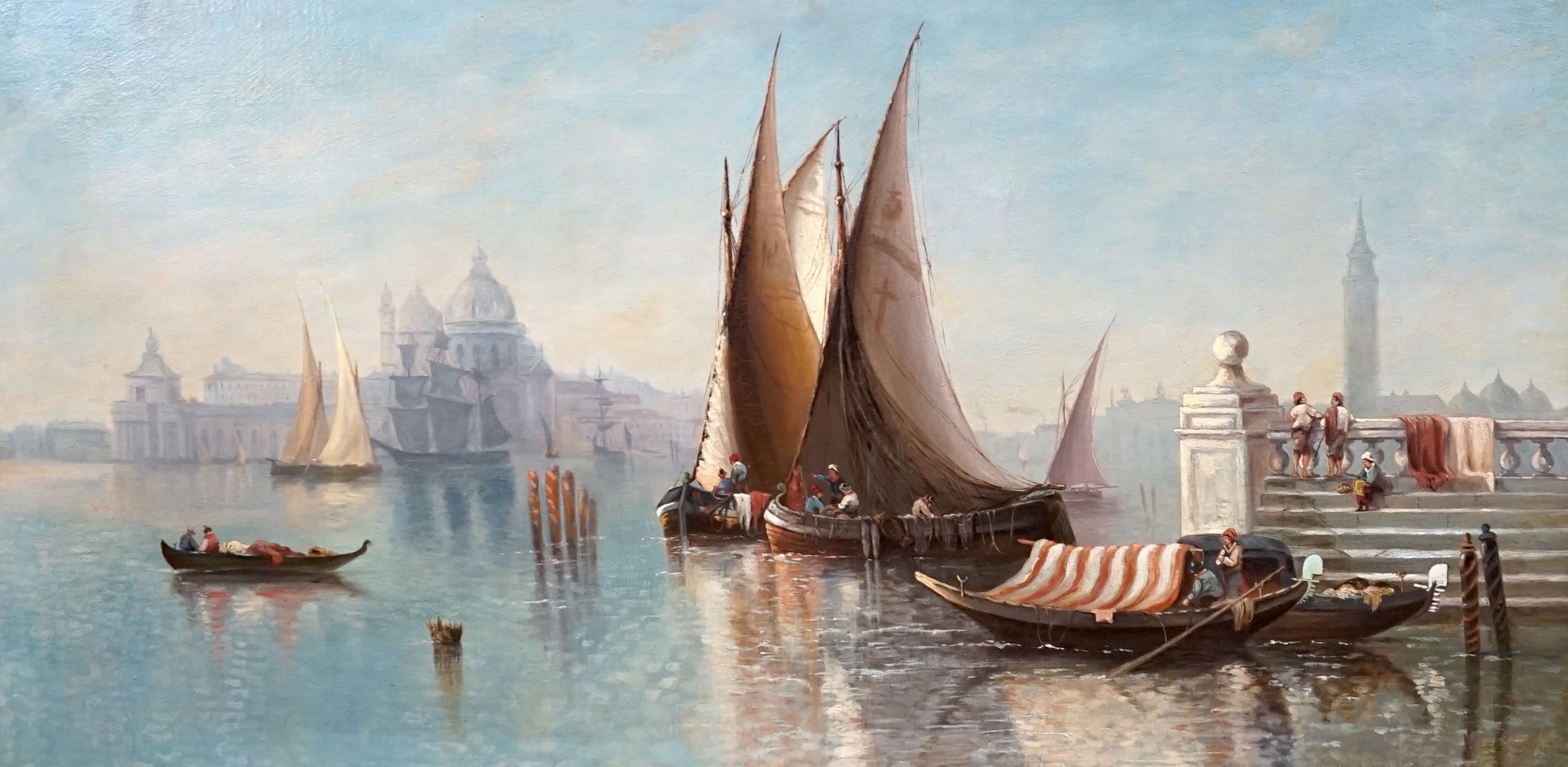 19th century English school, oil on canvas, Venice, 51 cm X 102 cm